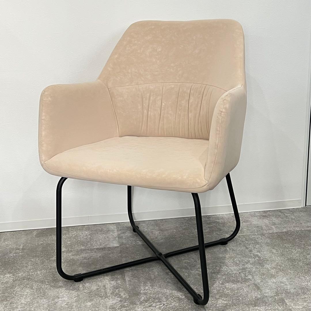 美品 ダイニングチェア ファブリックレザー アームチェア 接客椅子 カフェチェア