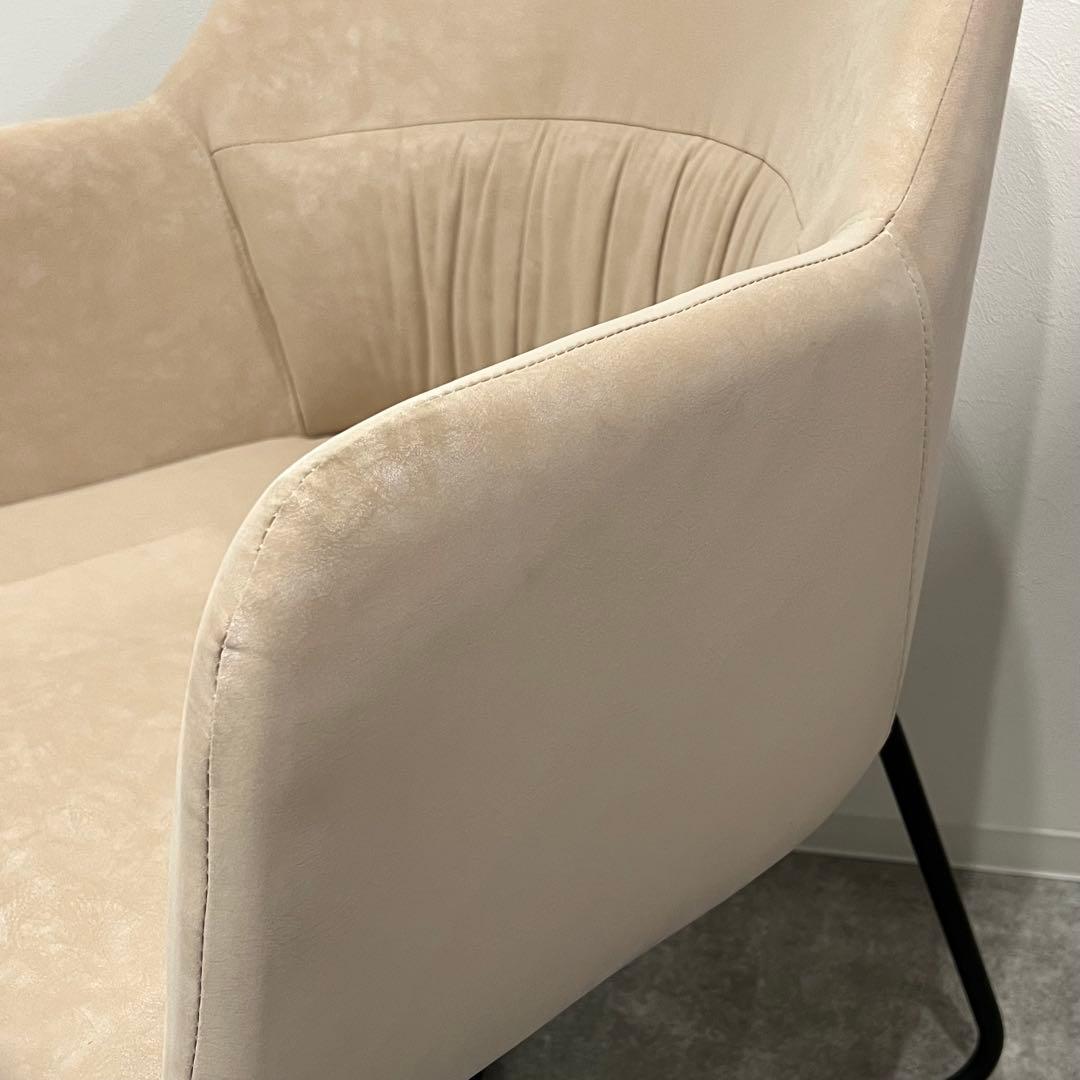 美品 ダイニングチェア ファブリックレザー アームチェア 接客椅子 カフェチェア