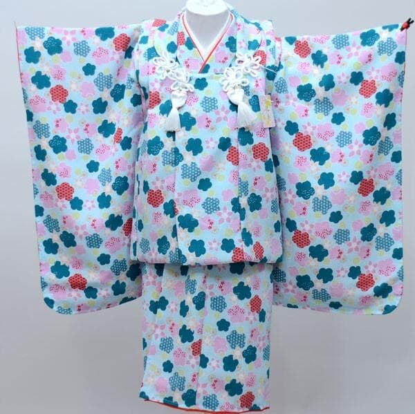 七五三 三歳 女児 被布着物フルセット 水色 式部浪漫 日本製 お仕立て無料