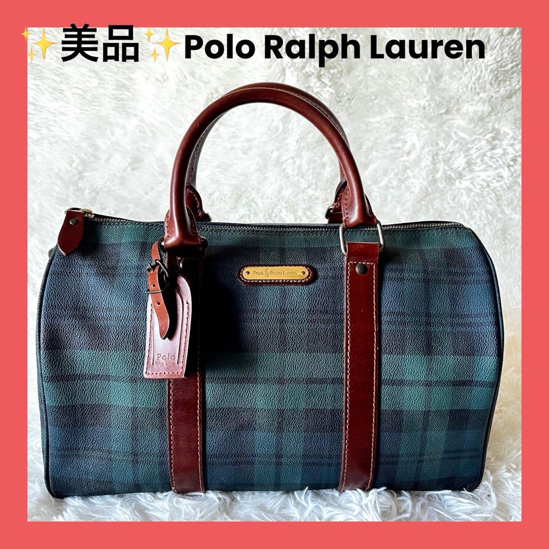 ✨美品✨ポロラルローレン ミニボストン バッグ　PVCレザー ブラックウォッチ