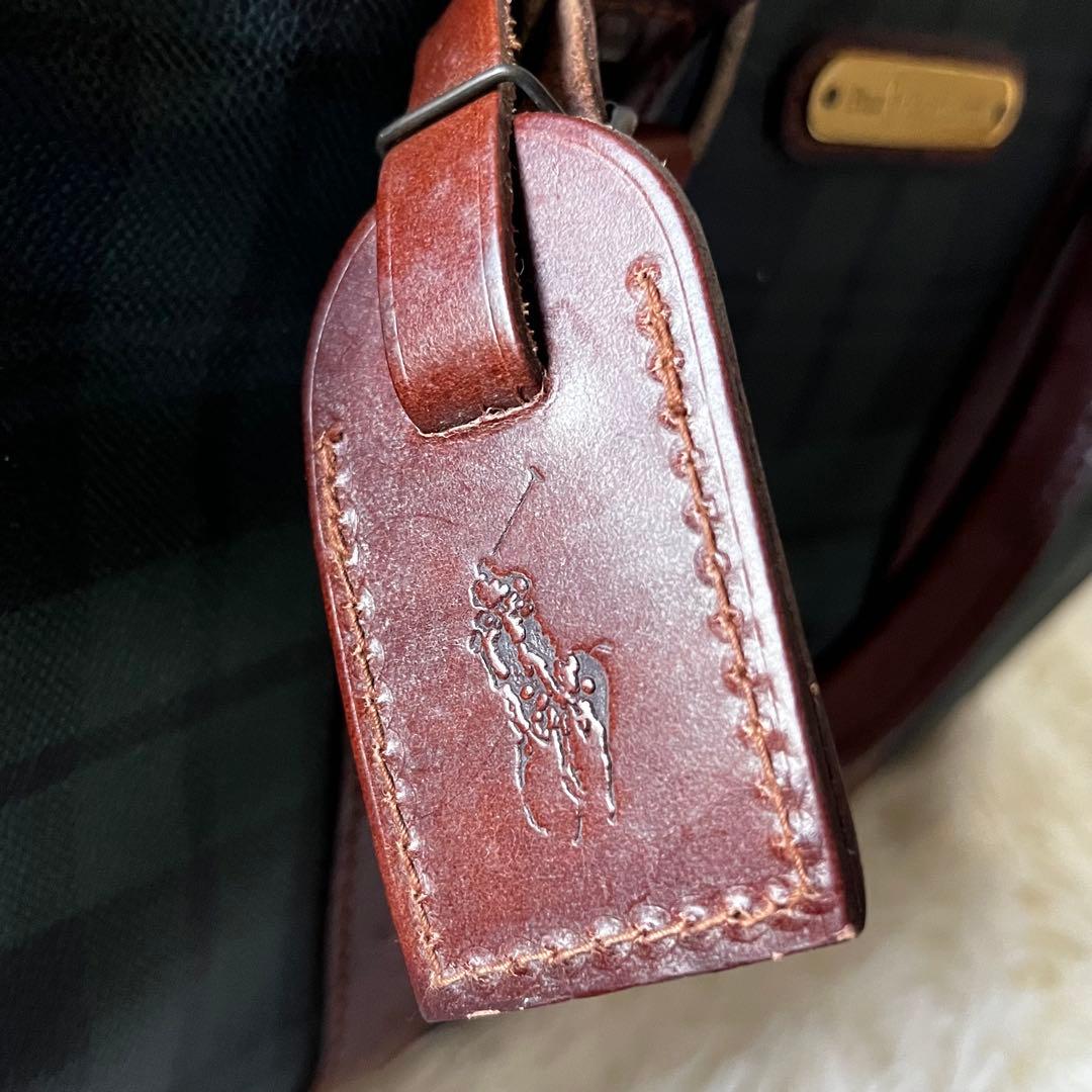 ✨美品✨ポロラルローレン ミニボストン バッグ　PVCレザー ブラックウォッチ