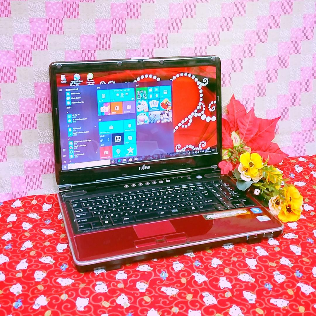 極上品！高速Corei5！おまけソフト多数！レッド色富士通！Win10！動画編集