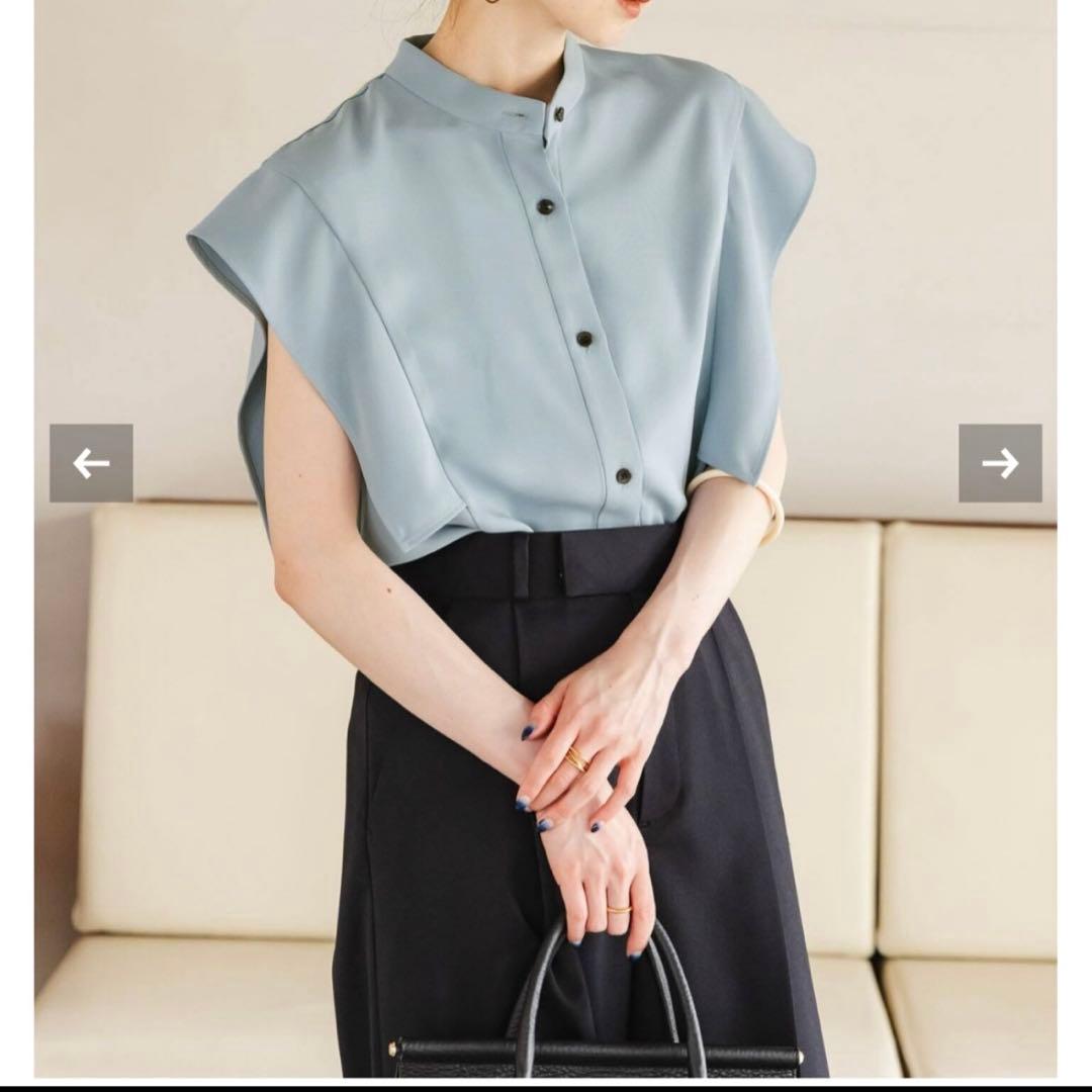 Noble ノーブル　スクエアースリーブフロントオープンブラウス2 ブルー