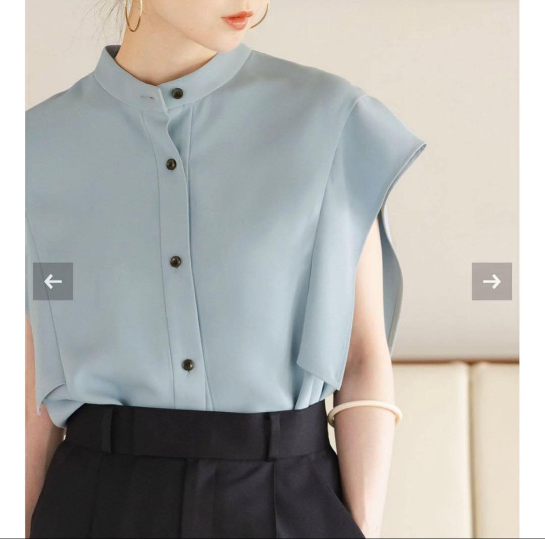 Noble ノーブル　スクエアースリーブフロントオープンブラウス2 ブルー