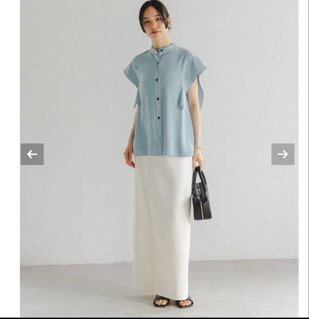 Noble ノーブル　スクエアースリーブフロントオープンブラウス2 ブルー