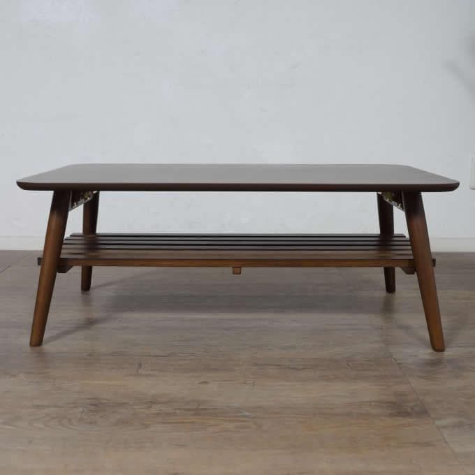 送料無料【新品】天然木 北欧調 折れ脚棚付 テーブル アウトレット