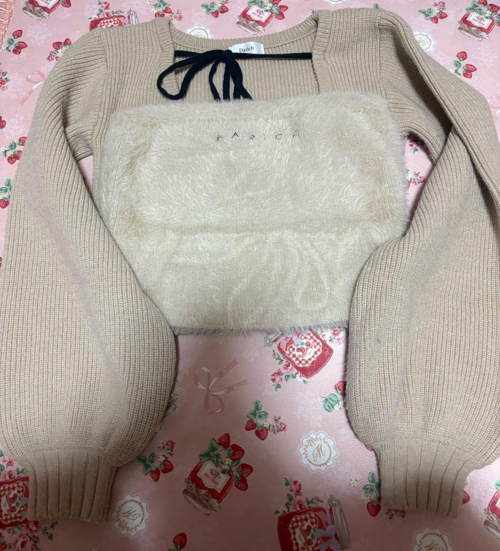 ダーリッチ アシメレイヤードニットトップス ベージュ