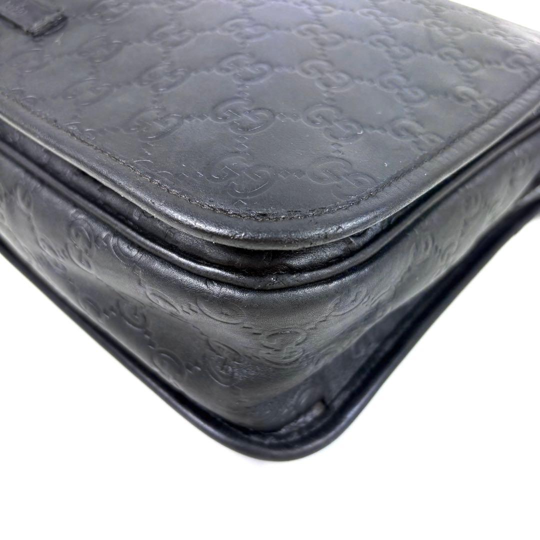 レア✨グッチ メッセンジャーバッグ シマ レザー ブラック GG柄　A4PC可