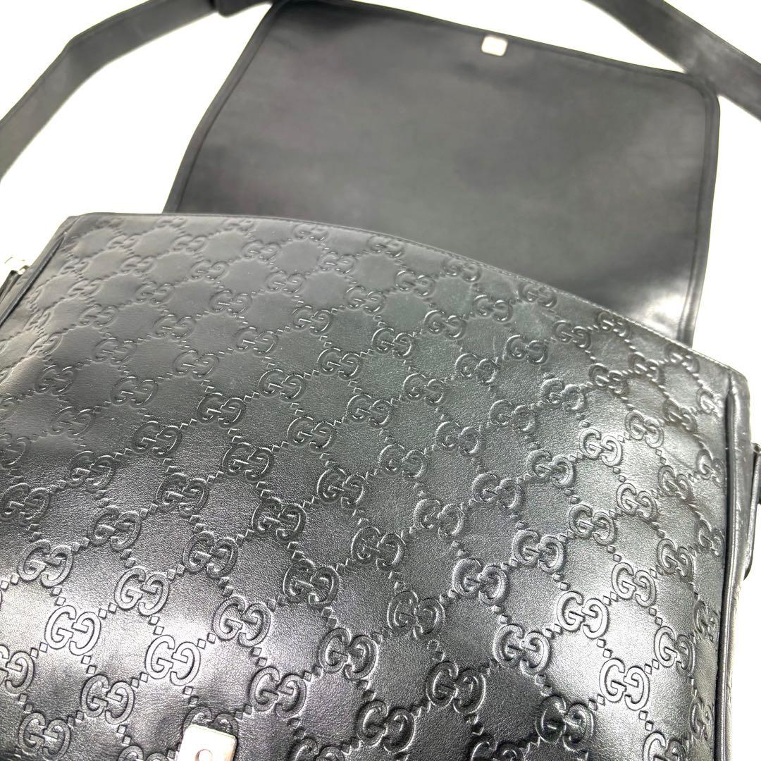 レア✨グッチ メッセンジャーバッグ シマ レザー ブラック GG柄　A4PC可