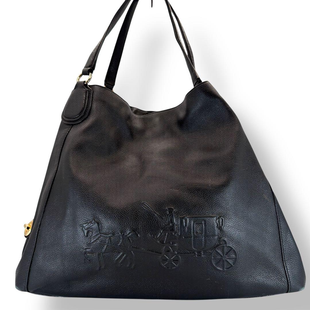 極美品 COACH トートバッグ オールレザー ブラック イーディ 33727