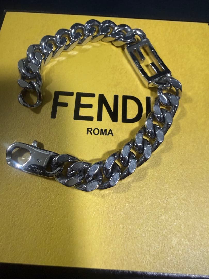【美品】フェンディ　チェーン　ブレスレット　喜平　FF シルバー　ロゴ刻印