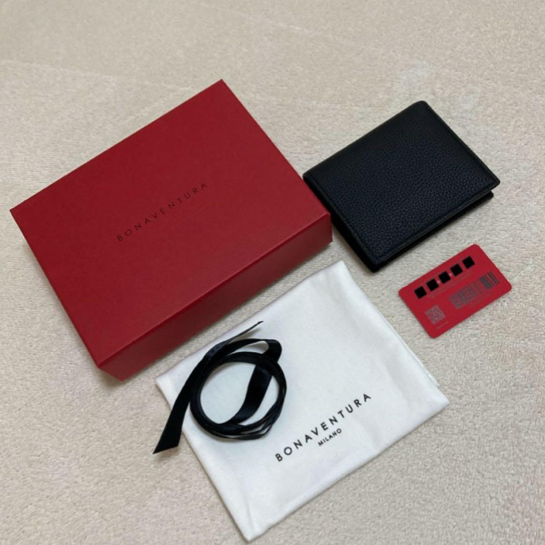 BONAVENTURA ボナベンチュラ 二つ折り財布　ブラック　シュリンクレザー