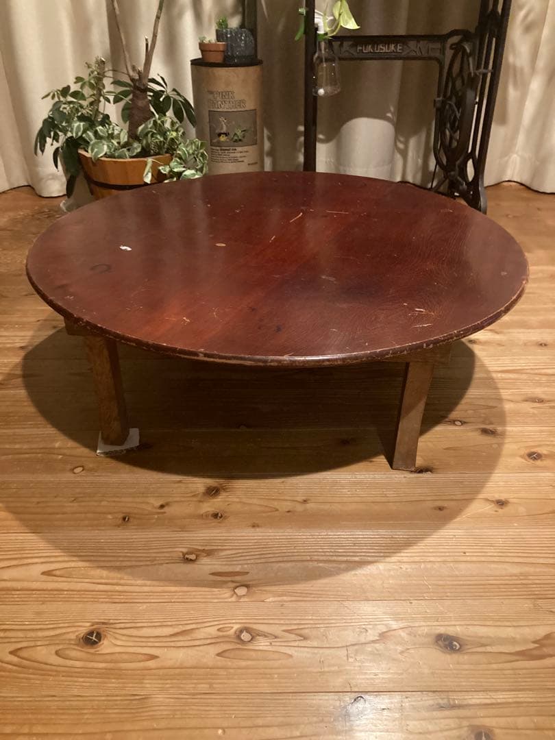 昭和レトロ　古い木製丸ローテーブル　折畳丸ちゃぶ台⑦ 直径870
