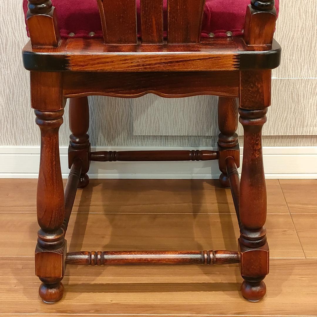 〈美品〉アンティークチェア　ワインレッド　ろくろ脚　鋲打ち