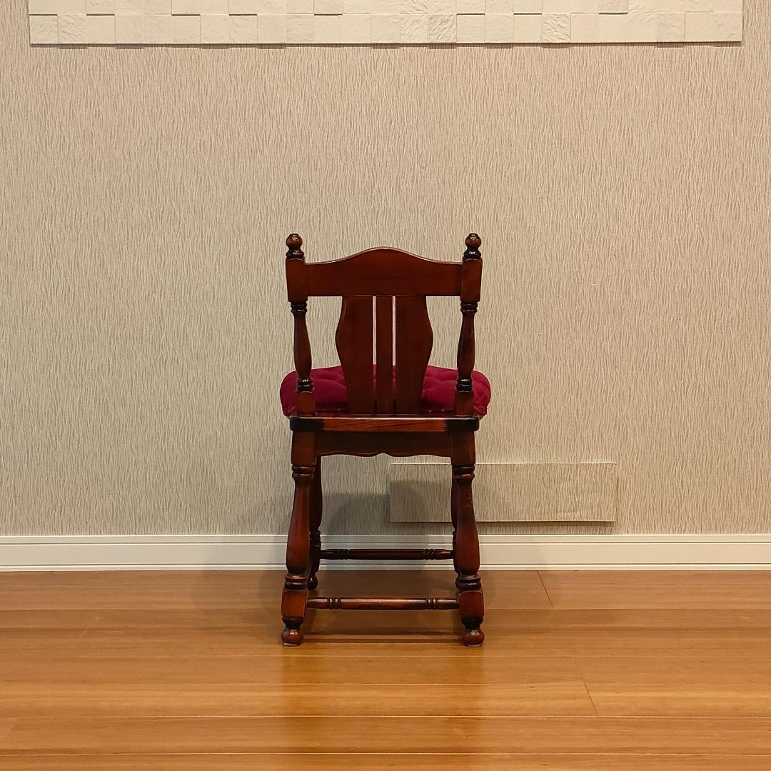 〈美品〉アンティークチェア　ワインレッド　ろくろ脚　鋲打ち