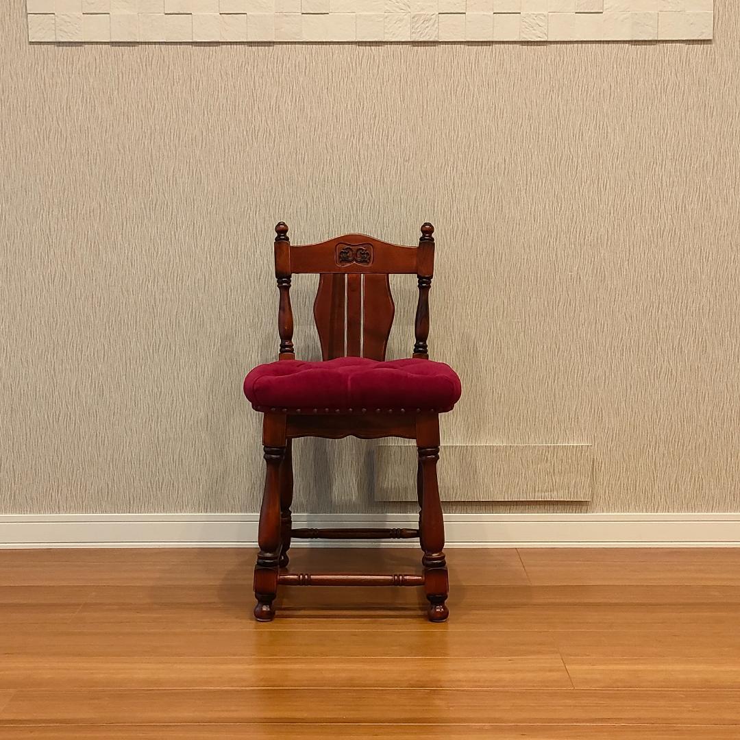 〈美品〉アンティークチェア　ワインレッド　ろくろ脚　鋲打ち