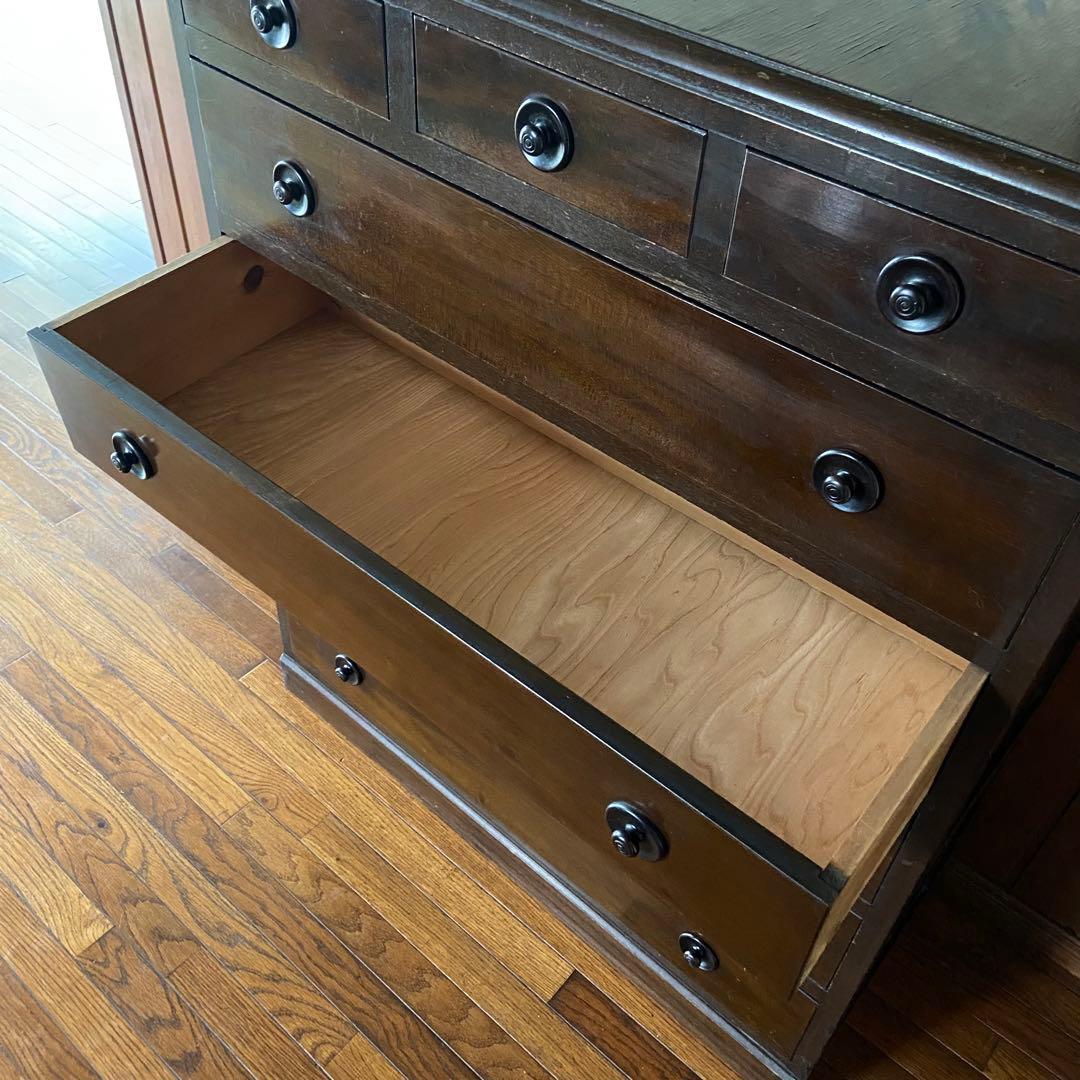 大正ロマン　アンティーク家具　6段　　丸摘みのチェスト