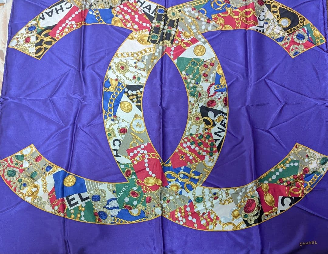 CHANEL 紫 シルク スカーフ