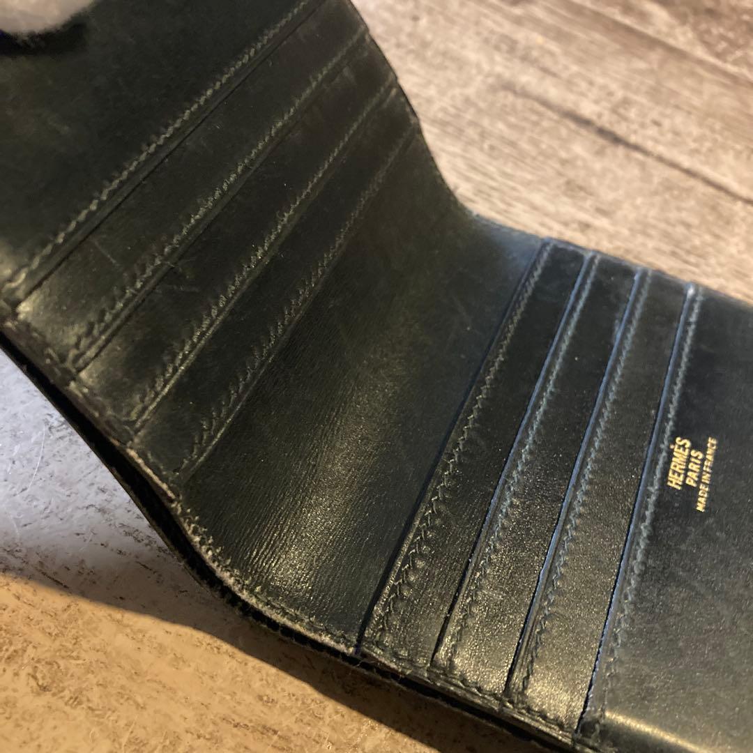HERMES 折り財布 ★ヴィンテージ 〇U刻印、1991年製、黒レザー