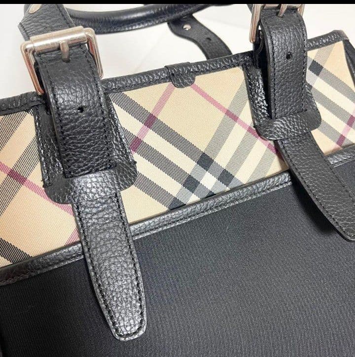 BURBERRY バーバリー ノバチェック レザー キャンバス トートバッグ
