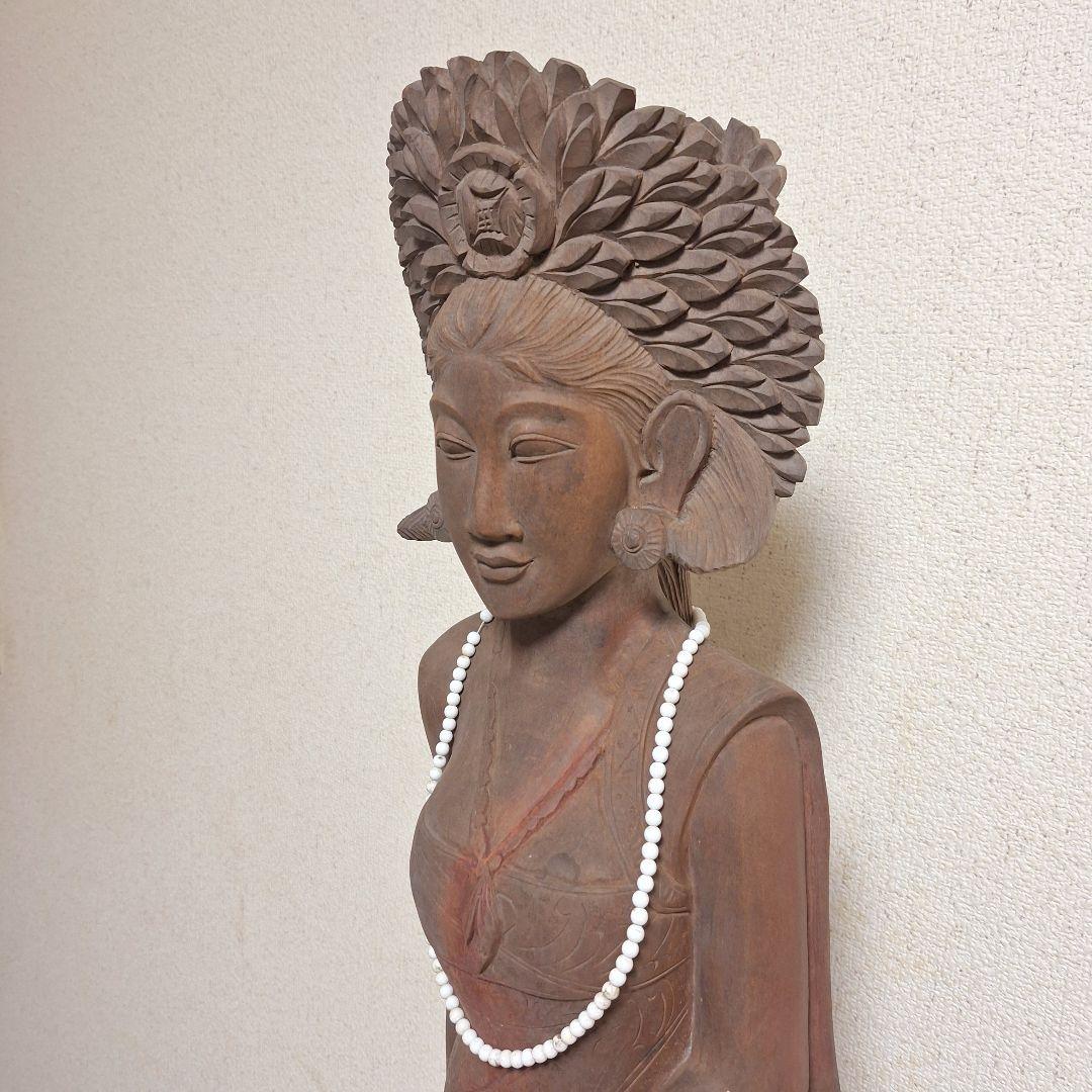 バリ島　木彫り　女性像　彫刻　黒檀　アンティーク　置物