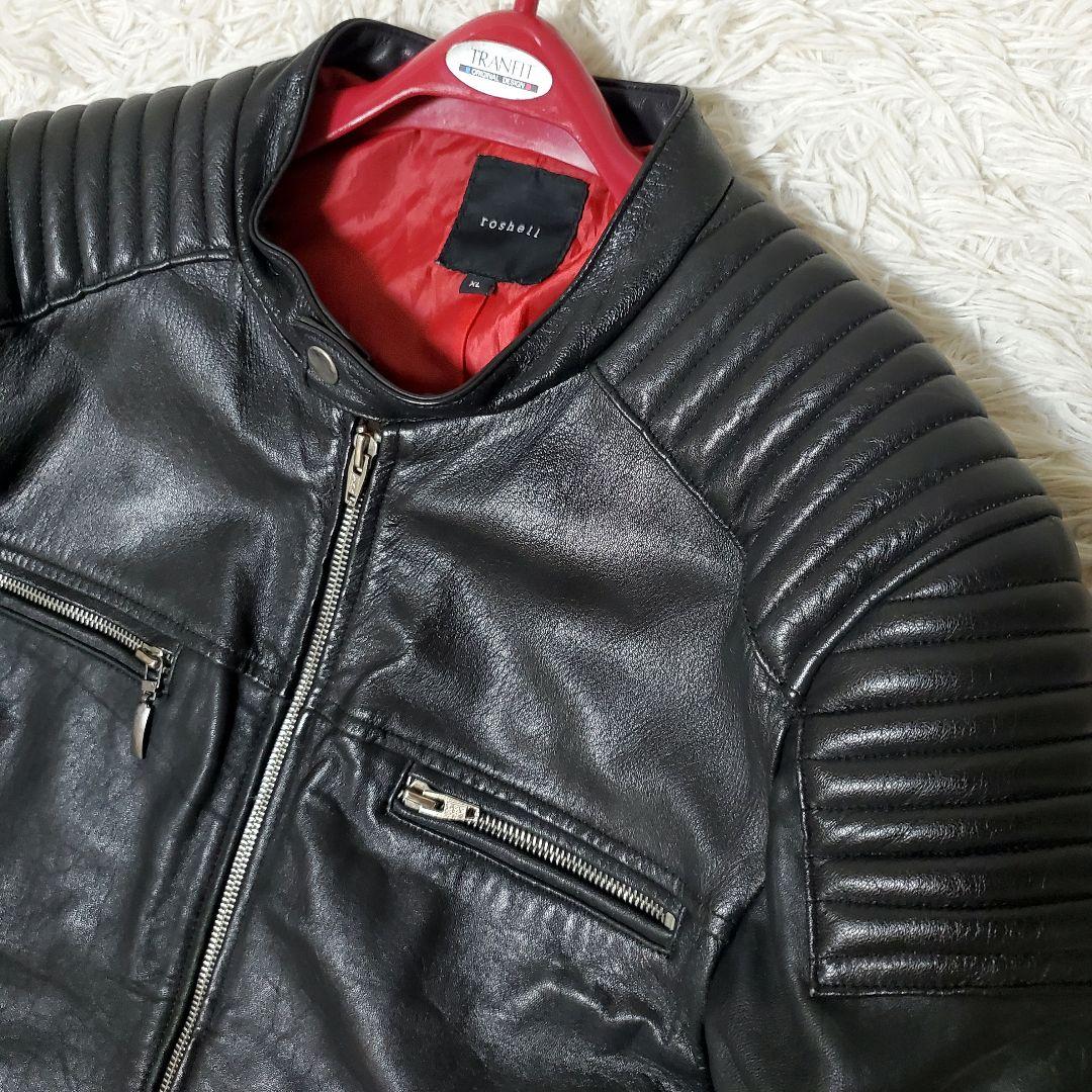 XL ROSHELL ラムレザー ライダース キルティング ブラック