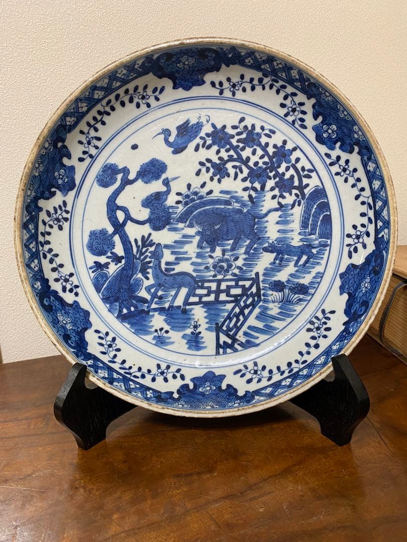 明末清初 大皿 唐物 花鳥 珍品 順治年製