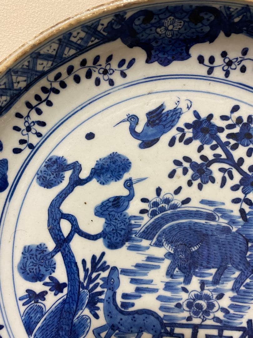 明末清初 大皿 唐物 花鳥 珍品 順治年製