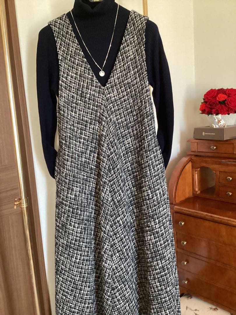 BEARDSLEY ビアズリー　ツイード ラメ混フレア ワンピース