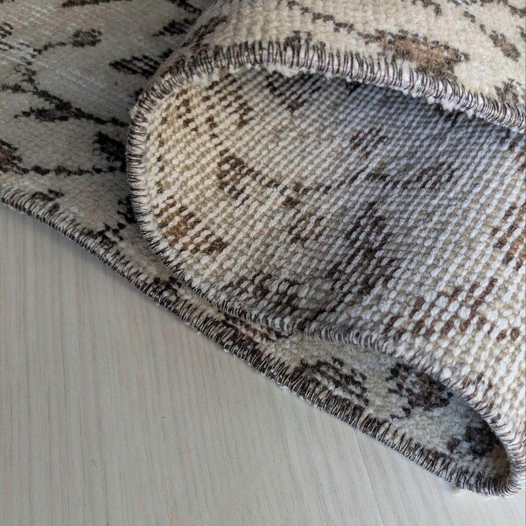 93×128 シンプルボタニカル　ベージュ×ブラウントルコヴィンテージラグ