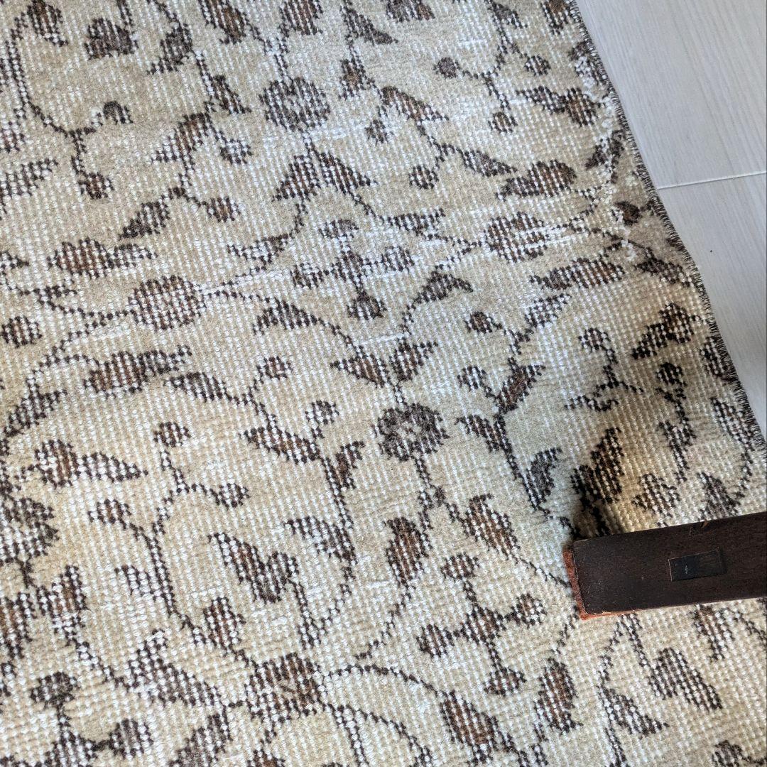 93×128 シンプルボタニカル　ベージュ×ブラウントルコヴィンテージラグ