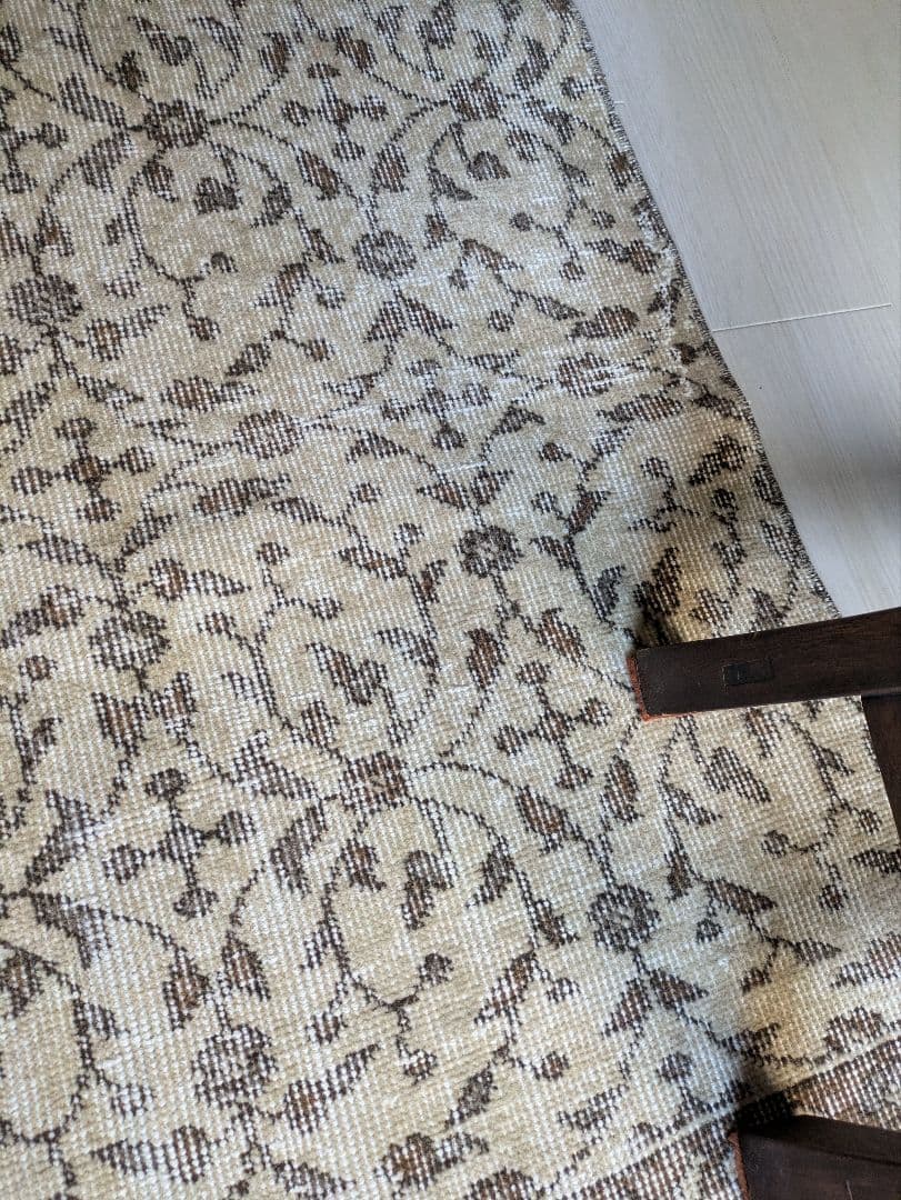 93×128 シンプルボタニカル　ベージュ×ブラウントルコヴィンテージラグ