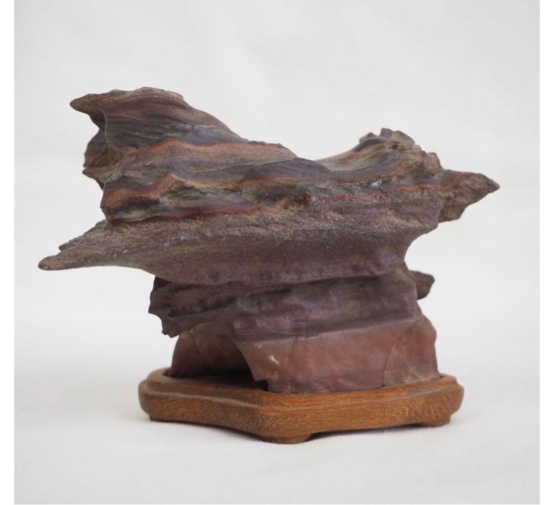 送料無料水石愛好家蔵品放出 山水石鑑賞石 天然石 盆石 奇石 茶道具置物　唐木台