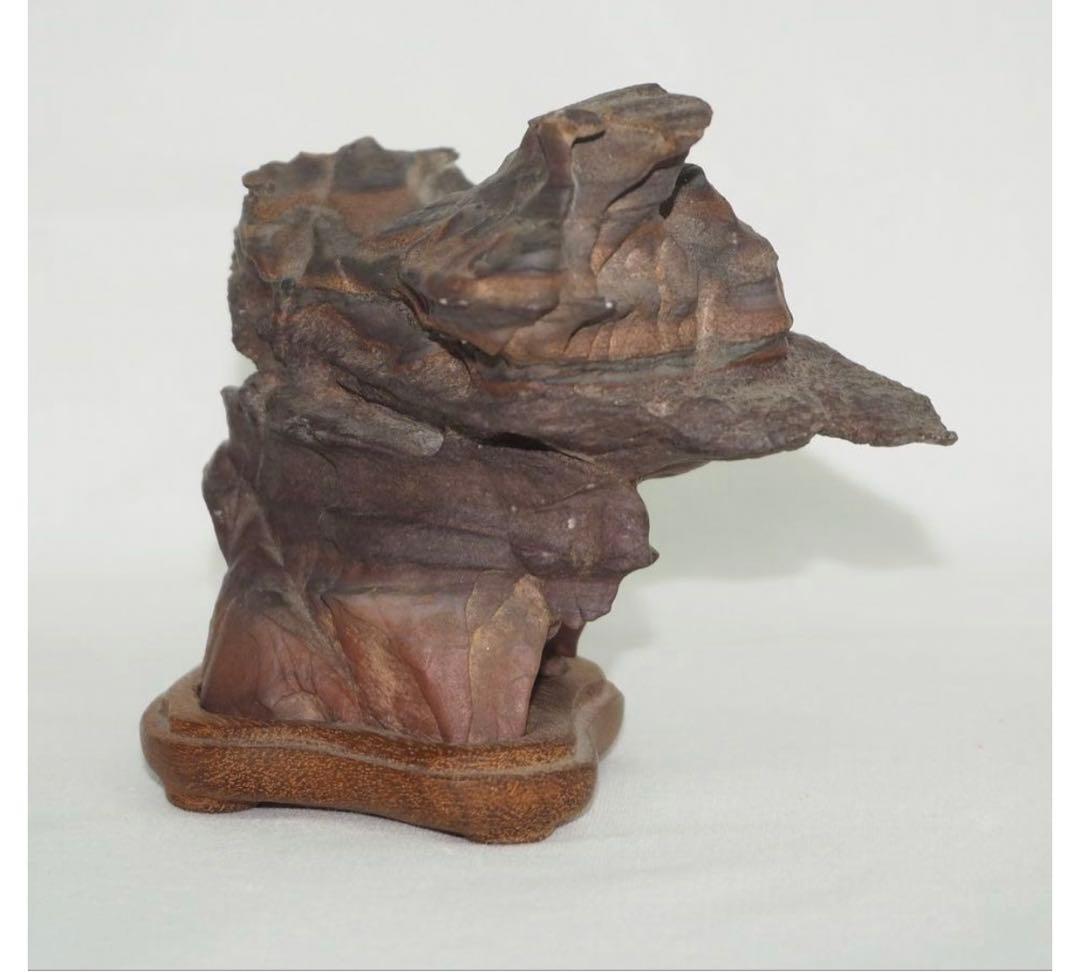 送料無料水石愛好家蔵品放出 山水石鑑賞石 天然石 盆石 奇石 茶道具置物　唐木台