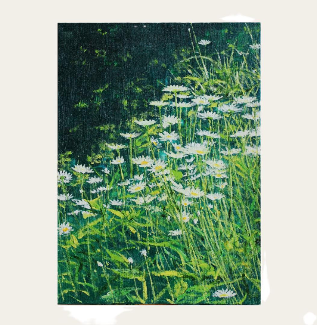 油彩画「マーガレットｄ」F4号(送料込み)