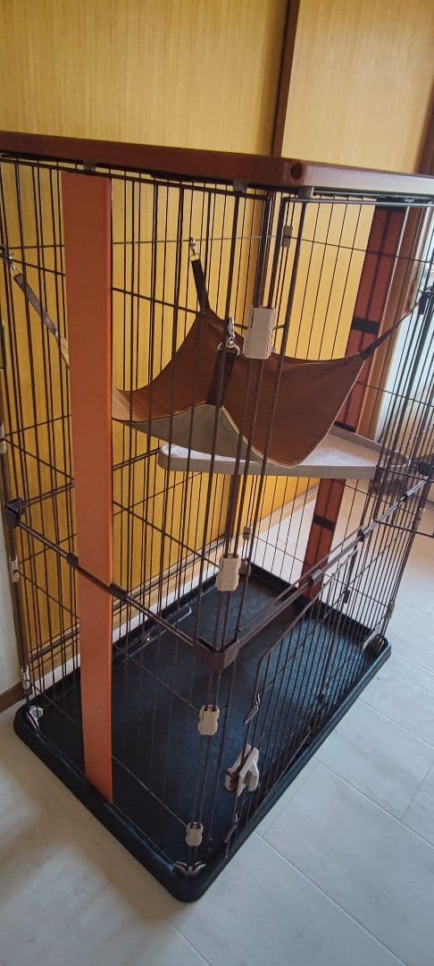 ★美品 PITS 木製 2段式キャットケージ ハンモック付き