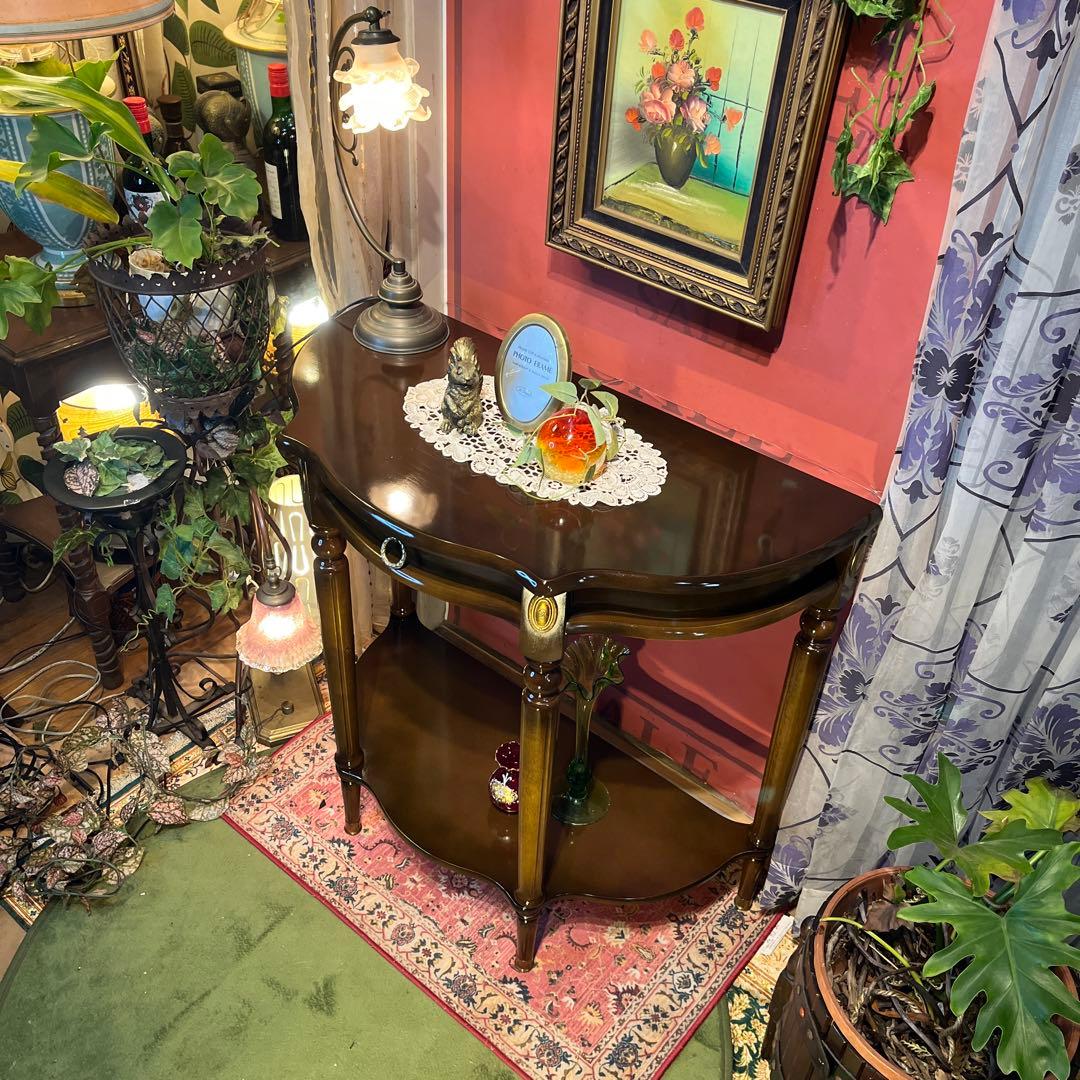 アンティークPT ハーフラウンドアクセントコンソールキャビネット