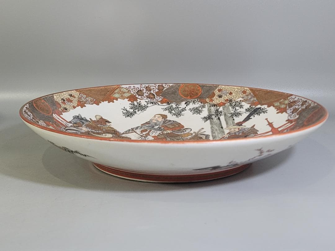 九谷 金彩赤絵 細密 武者絵 一対 幅37 cm 明治時代 DT395