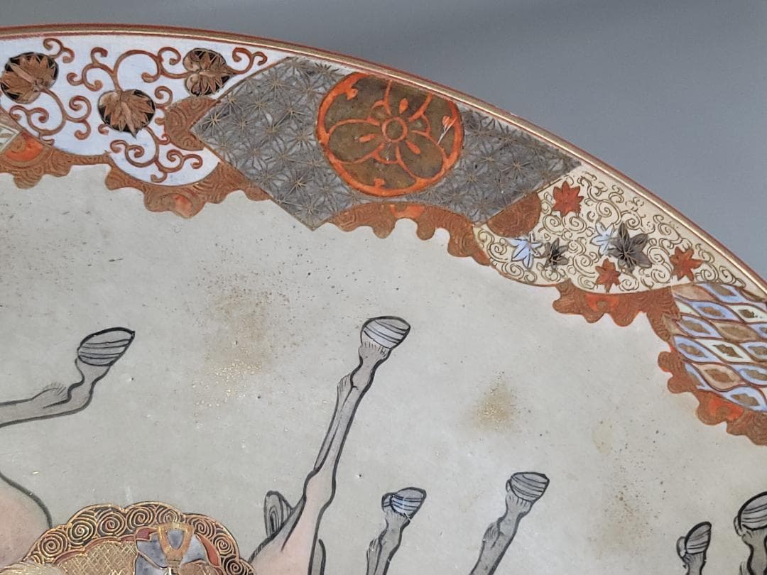 九谷 金彩赤絵 細密 武者絵 一対 幅37 cm 明治時代 DT395