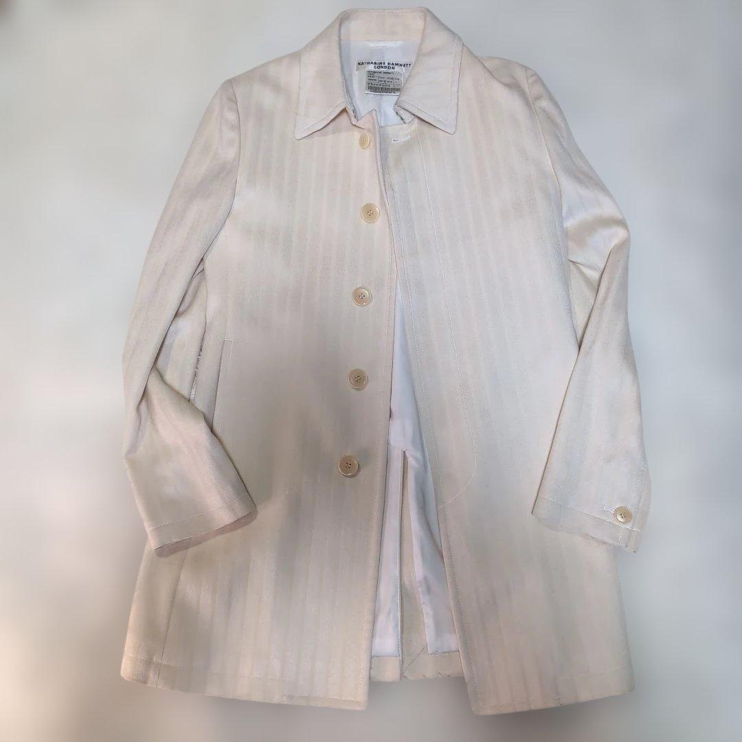 クリスマスホワイト☆シルクキャサリンハムネットロンドン ステンカラーコートL