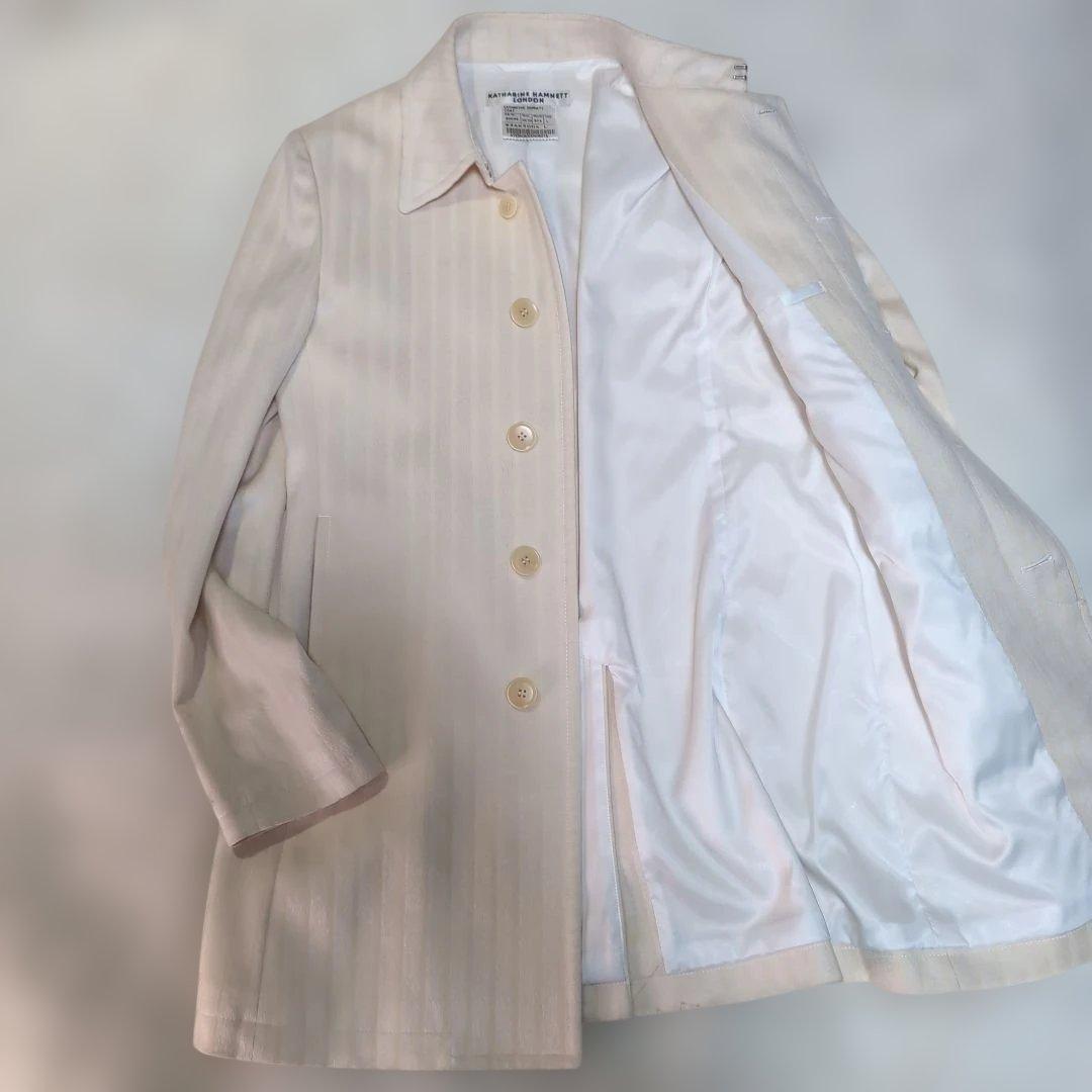 クリスマスホワイト☆シルクキャサリンハムネットロンドン ステンカラーコートL