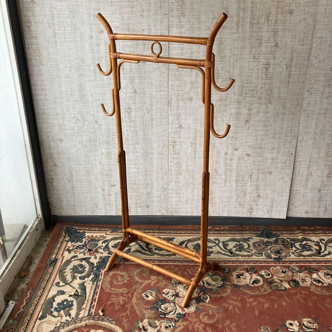 昭和レトロ ラタンハンガーラック フリースタンドラック 籐家具 古道具 古家具