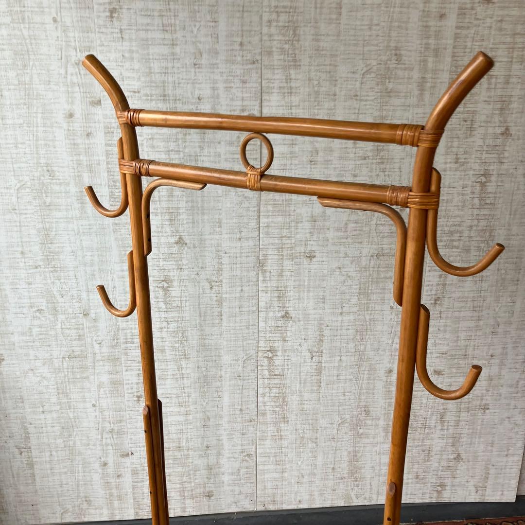 昭和レトロ ラタンハンガーラック フリースタンドラック 籐家具 古道具 古家具