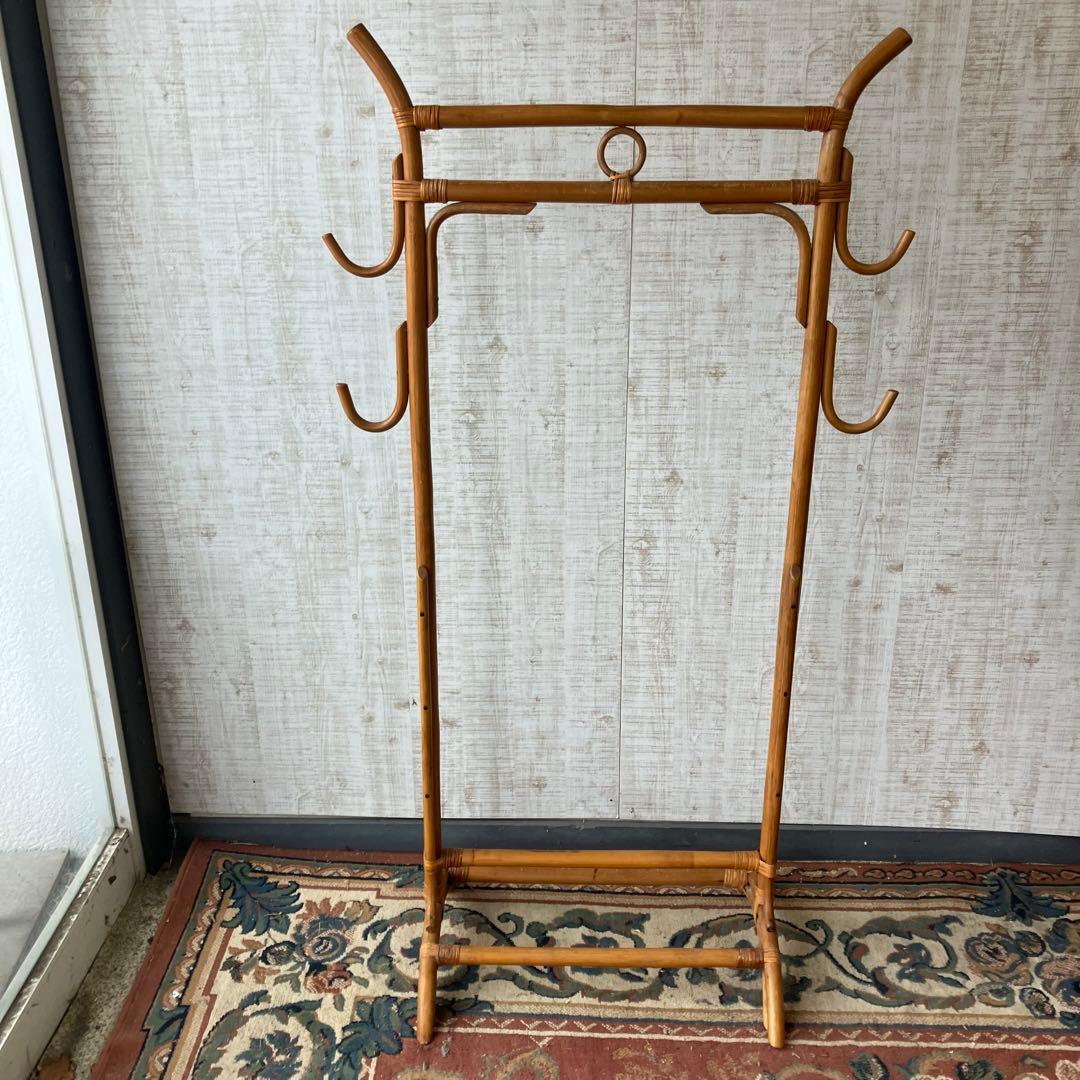 昭和レトロ ラタンハンガーラック フリースタンドラック 籐家具 古道具 古家具