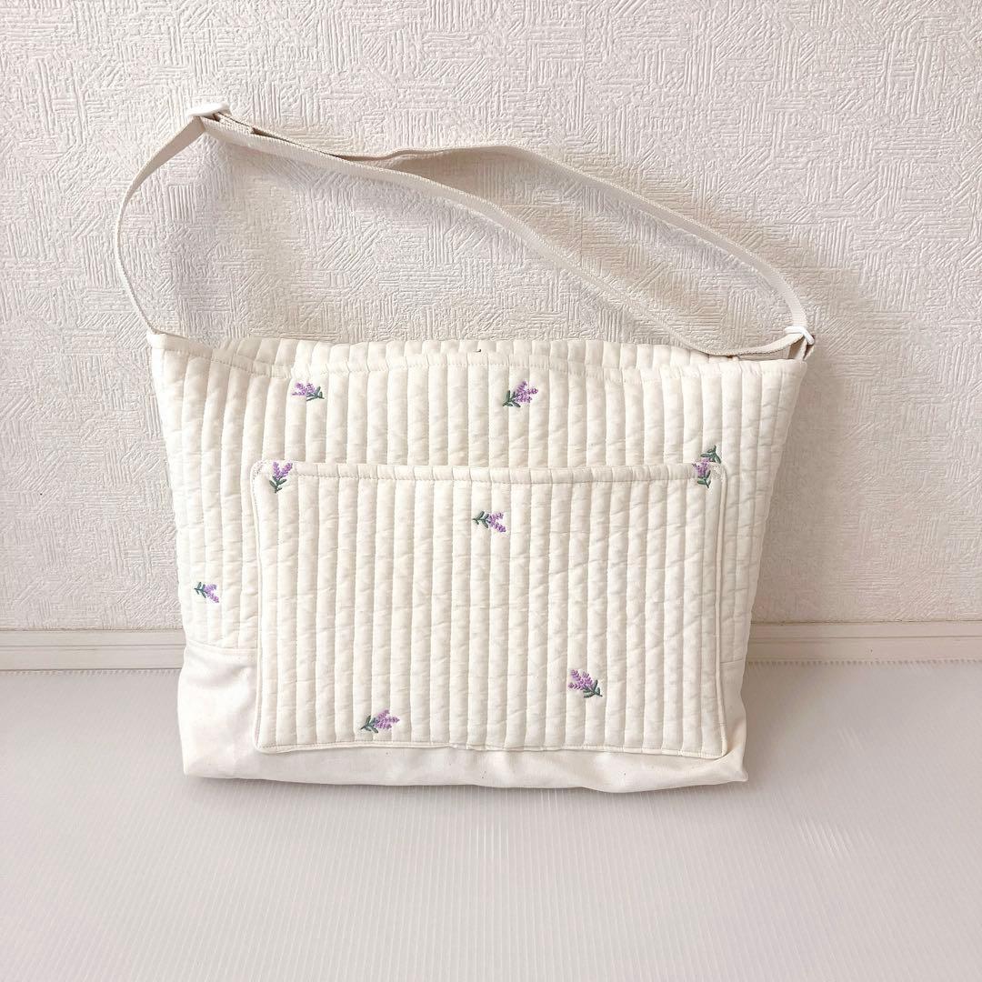 図書バッグ✖️4 ヌビ　くま刺繍　オリーブ刺繍　リボン刺繍　ラベンダー刺繍