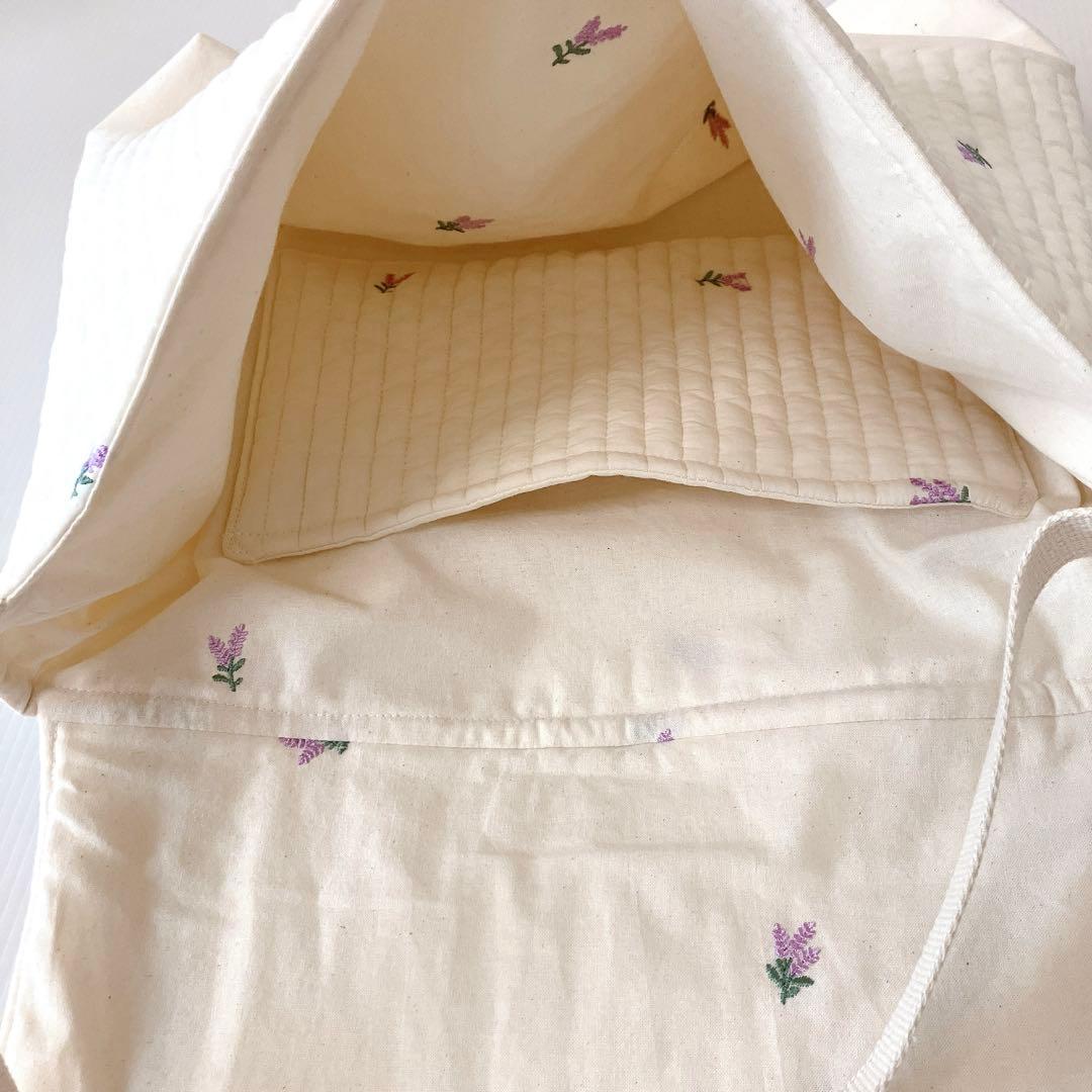 図書バッグ✖️4 ヌビ　くま刺繍　オリーブ刺繍　リボン刺繍　ラベンダー刺繍