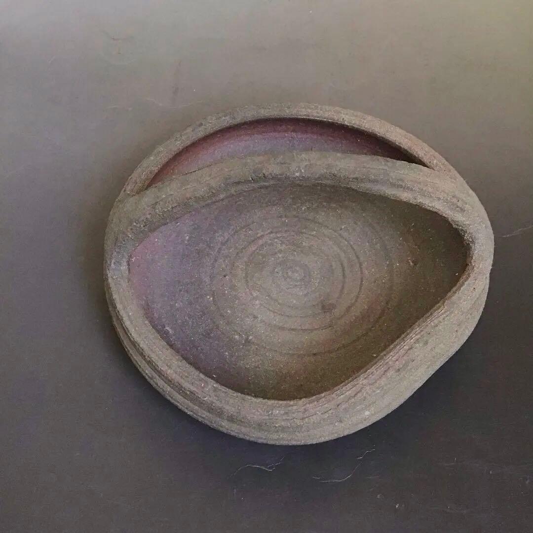 素焼き手鉢　手付き菓子鉢　茶道　骨董品　アンティーク　焼締