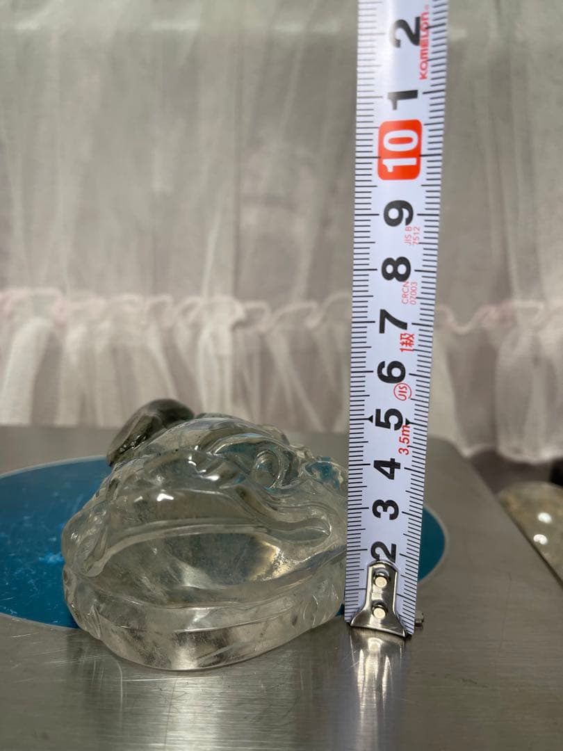 高透明❣️天然石 緑幽霊　グリーンファントム水晶 ゼニガエル 金蟾 手彫り置物