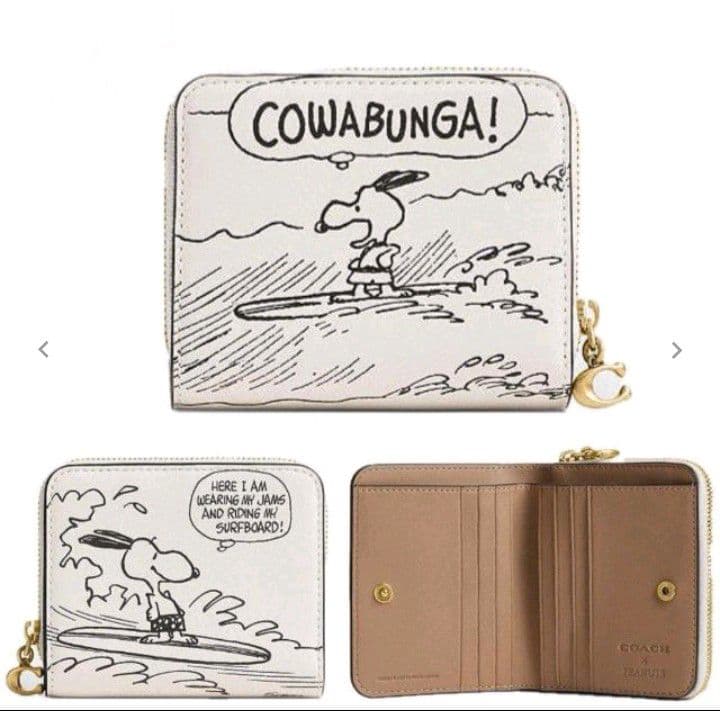 新品未使用コーチ二つ折り財布スヌーピー柄ホワイトレディースメンズ送料無料即日発送