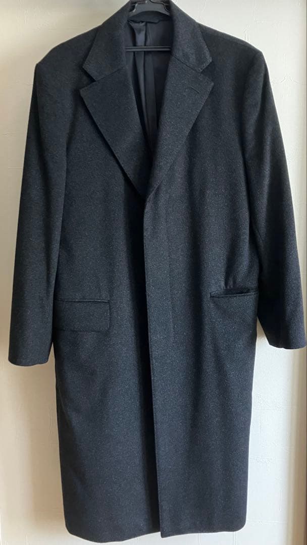 カシミヤ100% ロングコート チェスターコート ブラックＬサイズ　日本製